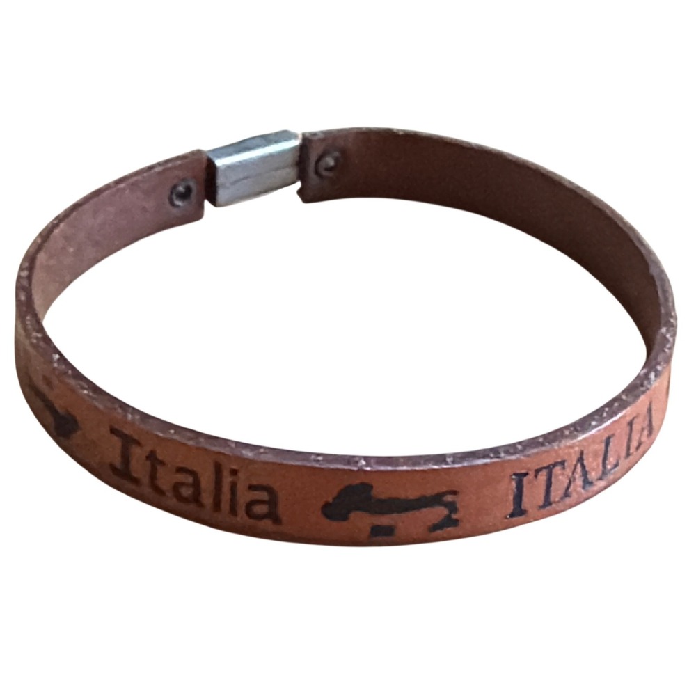 Vintage‎ Italia Tan Leather Dachshund Dog Print Bracelet